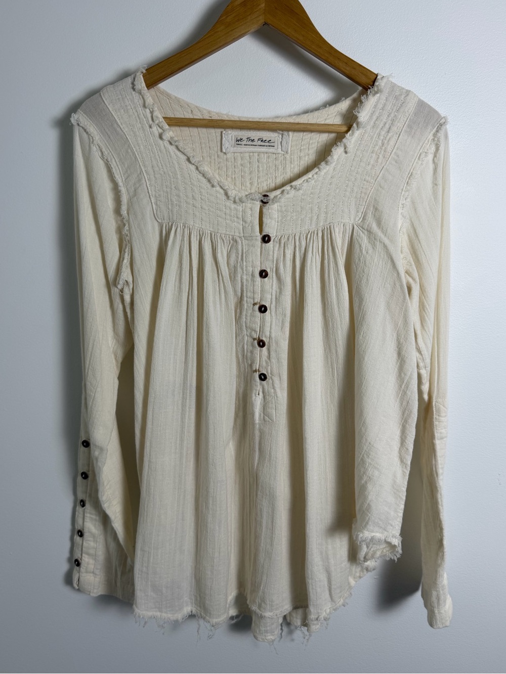 Free People Sand Dune Henley Ivory Boho Peasant Blouse Small